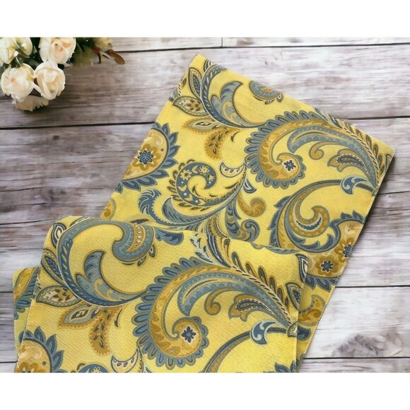 Handmade Paisley Table Runner 65" Center Opening Yellow Blue Floral Feathers - Picture 1 of 9